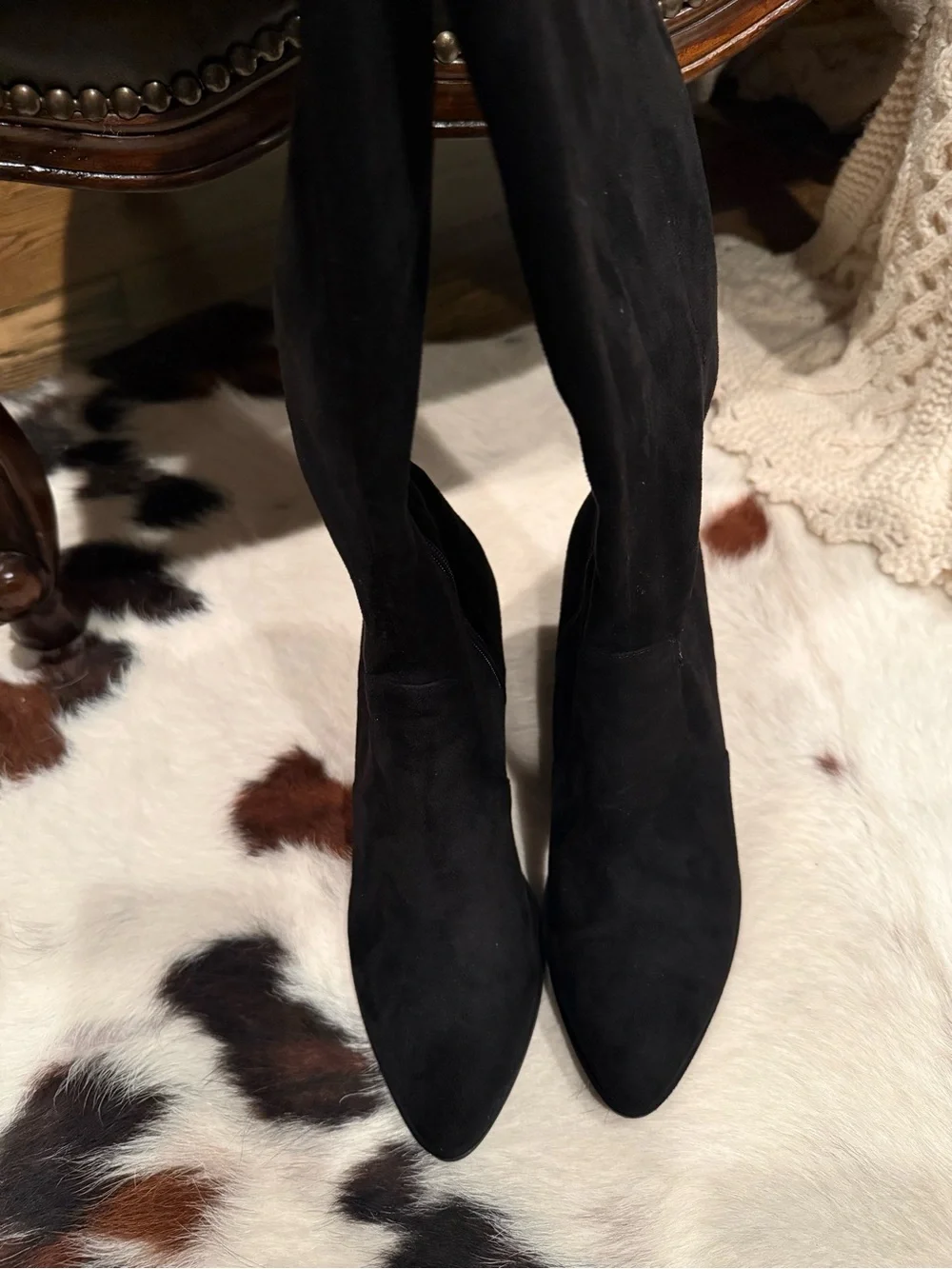 Marc Fisher Black Suede-like Women's Knee-High Block Heel Boots